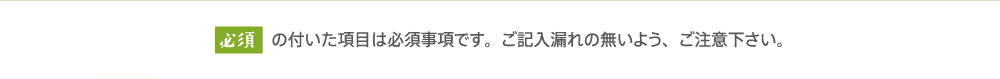 「必須」の付いた項目は必須事項です。ご記入漏れの無いよう、ご注意下さい。